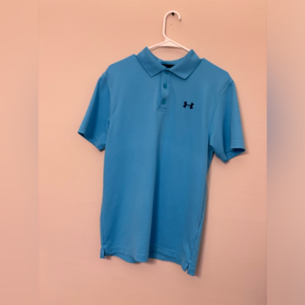 Under Armor HeatGear light blue polo, size small, fits like small/medium.